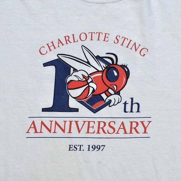 Vintage Charlotte Sting 10th Anniversary Distressed WNBA T-shirt - Size XL - Picture 2 of 13